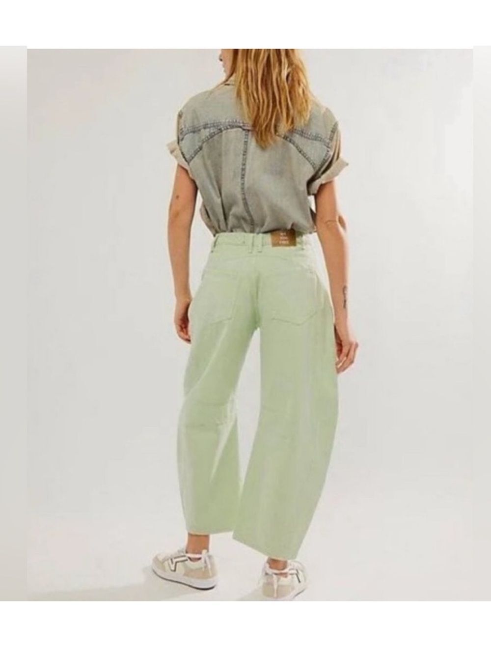 WE THE FREE PEOPLE Good Luck Barrel Mid Rise Jeans Pistachio Mint Green 29
